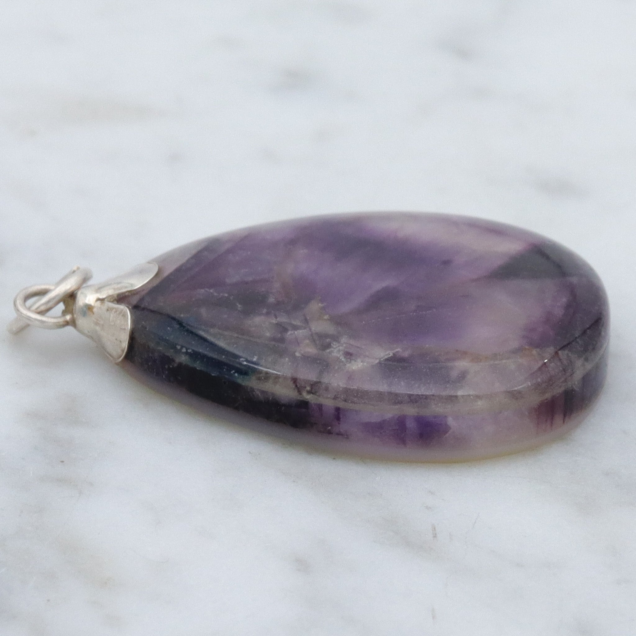 Vintage trapiche amethyst slice teardrop sterling pendant